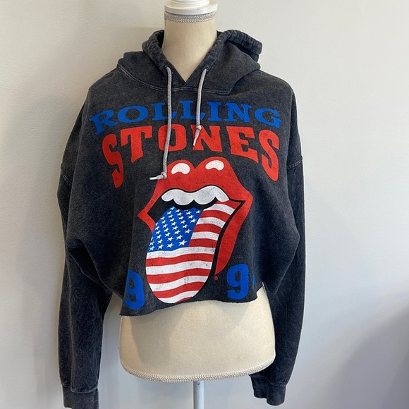 ROLLING STONES CROPPED HOODED SWEATSHIRT - Picture 1 of 4